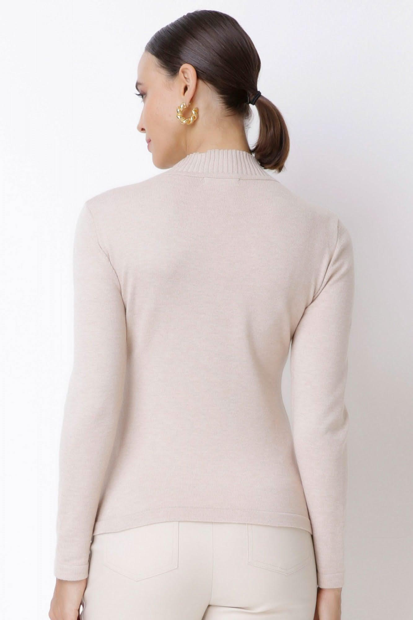 Blusa de Tricot Gola Alta Bege Seiki