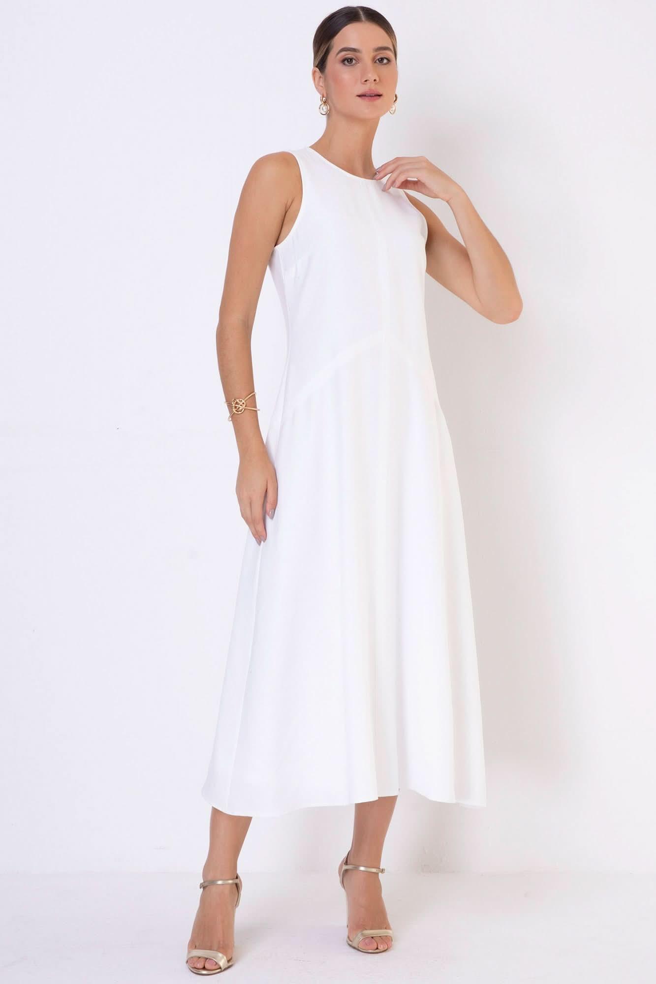 Vestido Viscose com Pesponto Off White