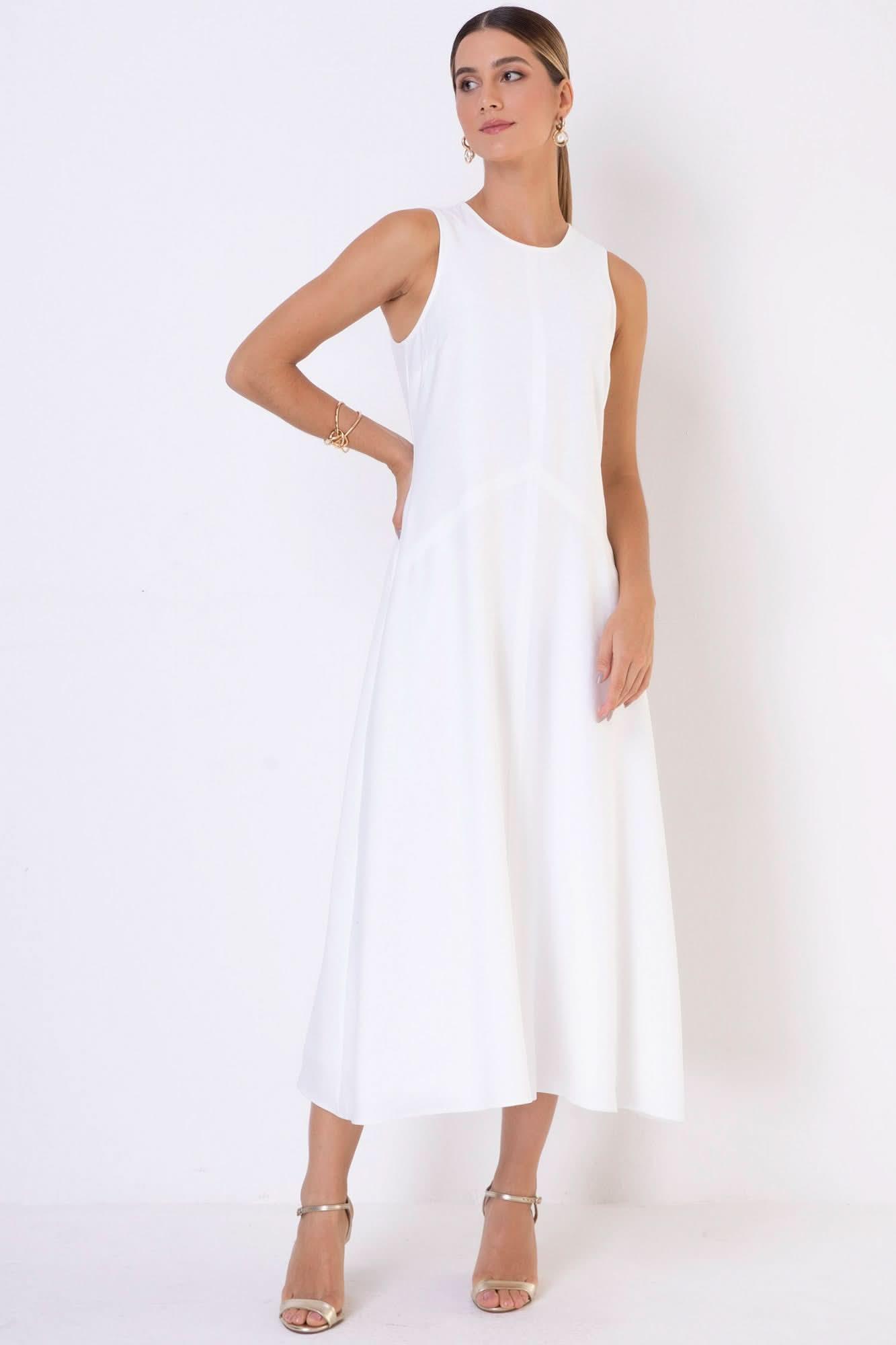 Vestido Viscose com Pesponto Off White