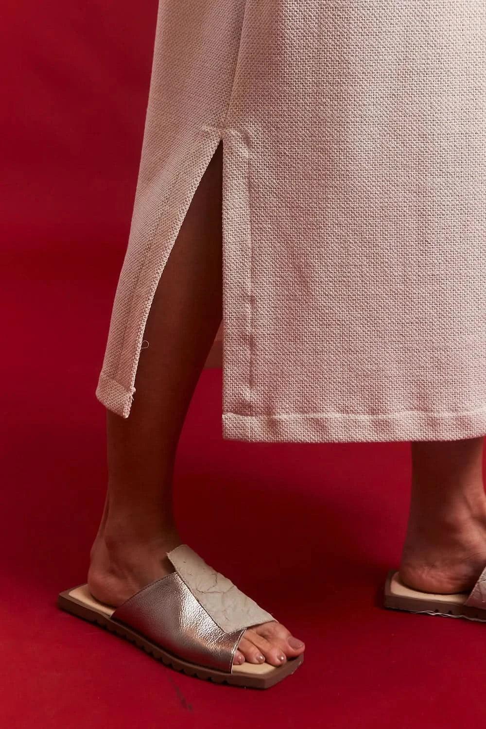 Vestido V Básico Tricot Cru UNA
