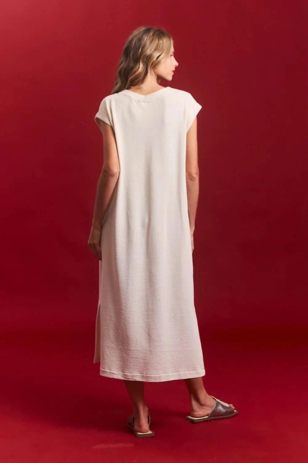 Vestido V Básico Tricot Cru UNA
