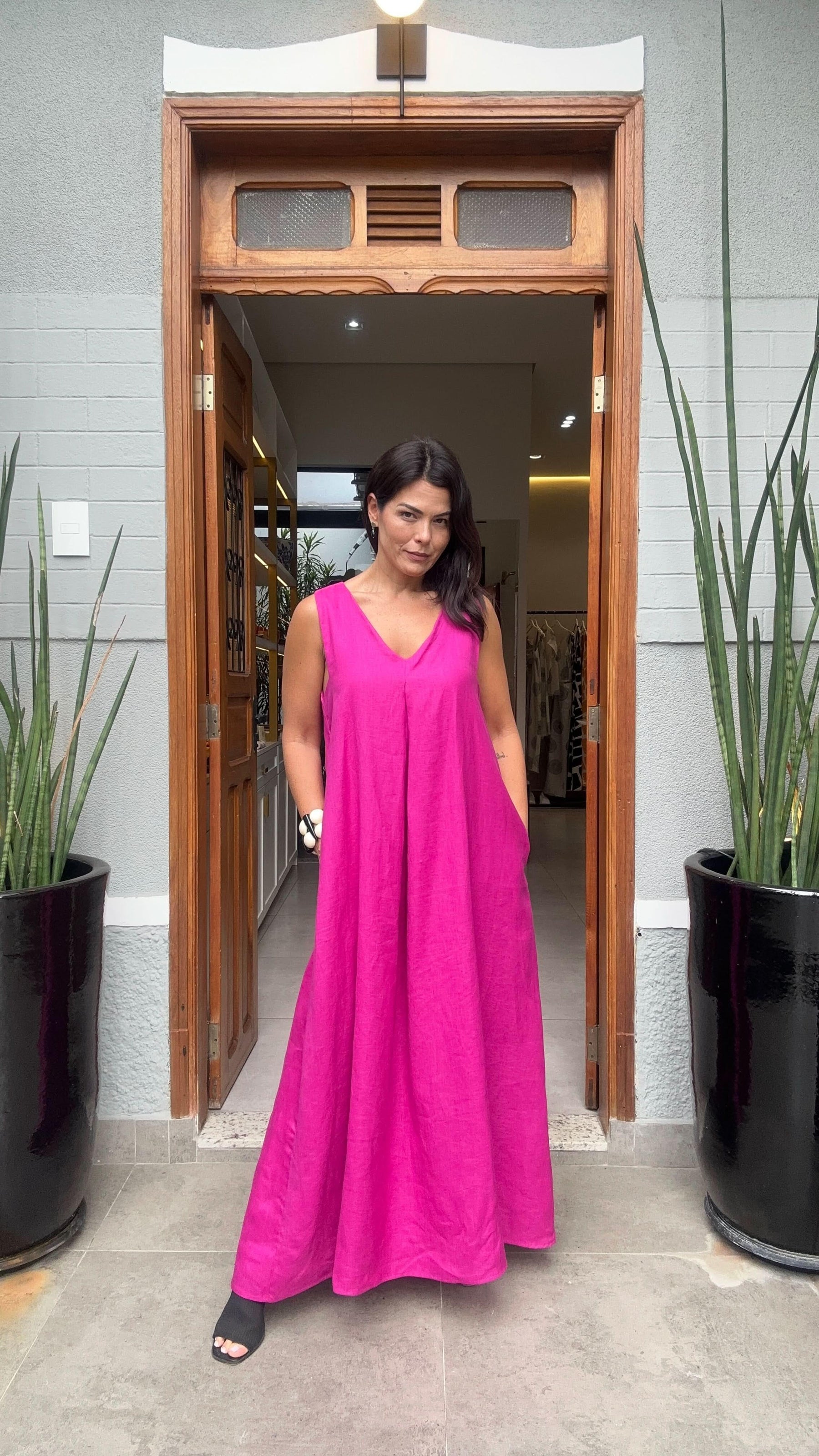 Vestido Paula Linho Cereja EZILDINHA