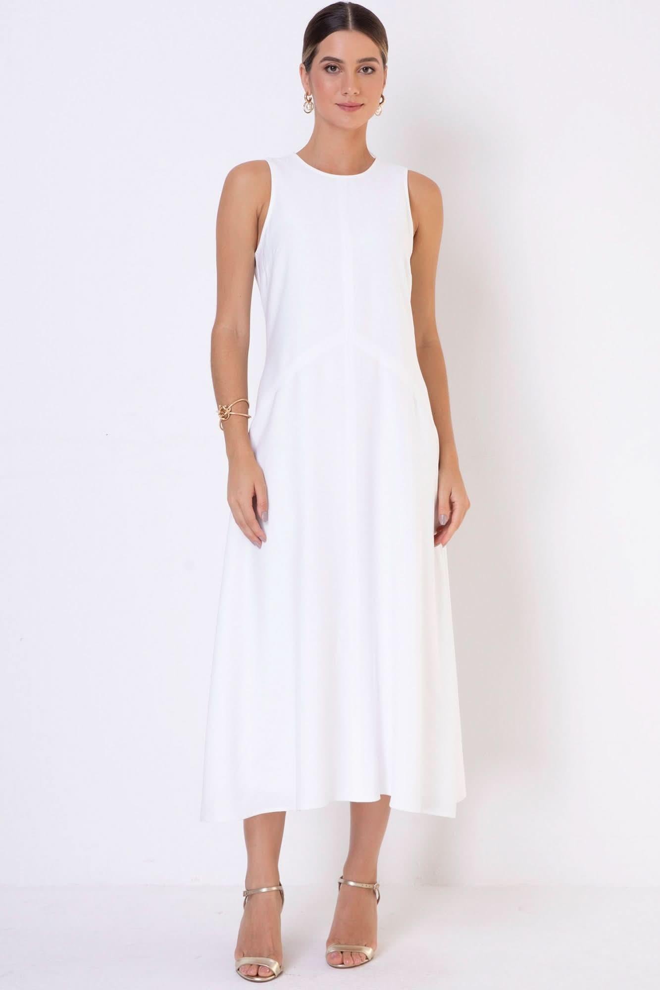 Vestido Viscose com Pesponto Off White