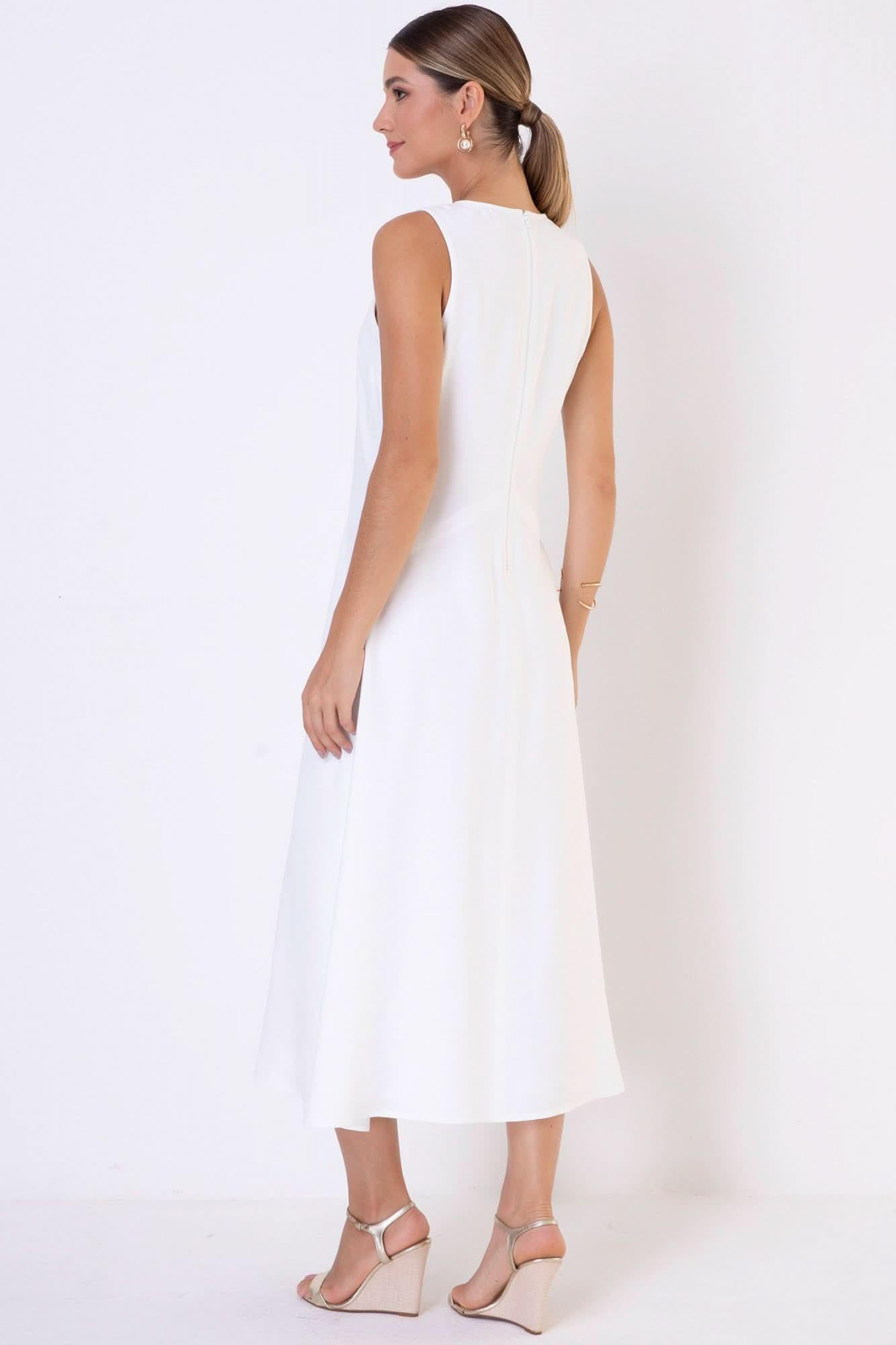 Vestido Viscose com Pesponto Off White