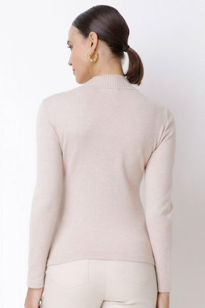 Blusa de Tricot Gola Alta Bege Seiki