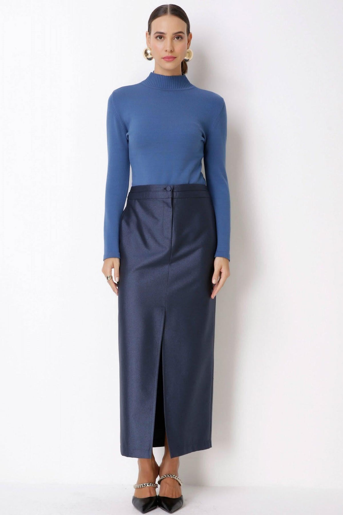 Blusa de Tricot Gola Alta Azul Seiki