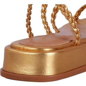 Sandália Flat Plataforma Tressê Dourada