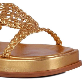 Sandália Flat Plataforma Tressê Dourada