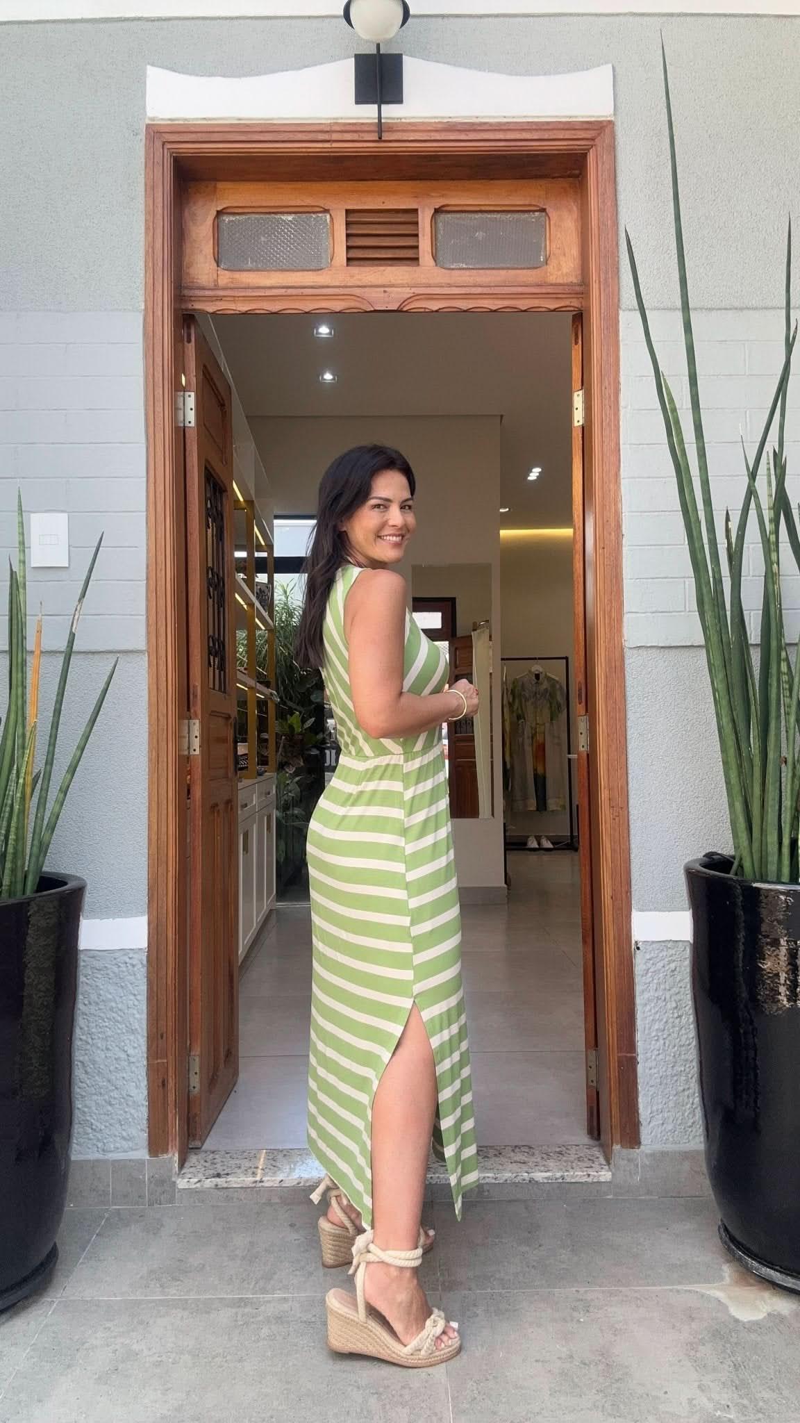 Vestido Listrado Verde Nice Club by Amore