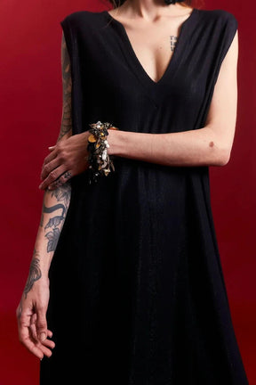 Vestido V Longo Canelado Preto UNA
