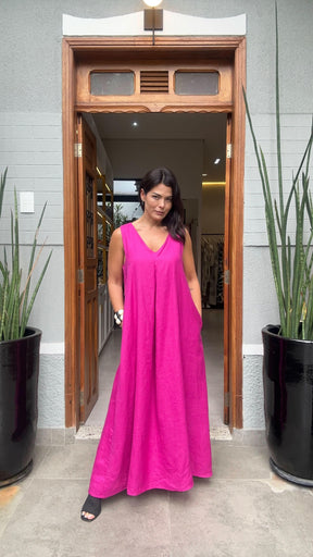 Vestido Paula Linho Cereja EZILDINHA