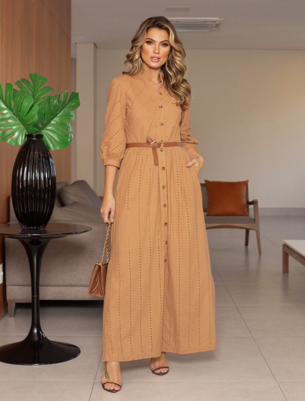Vestido Gabriela Chemise Midi Laise