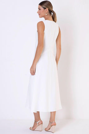 Vestido Viscose com Pesponto Off White