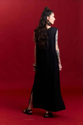 Vestido V Longo Canelado Preto UNA