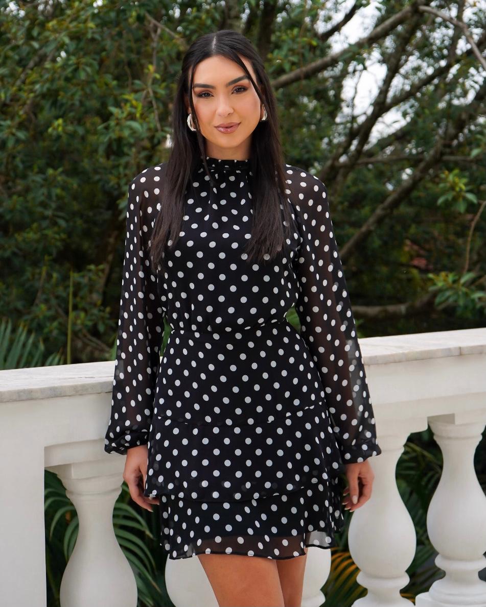 Vestido Alana Crepe Raglan Poá